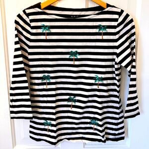 a new day // Palm Tree Embroidered Striped Boatneck Tee